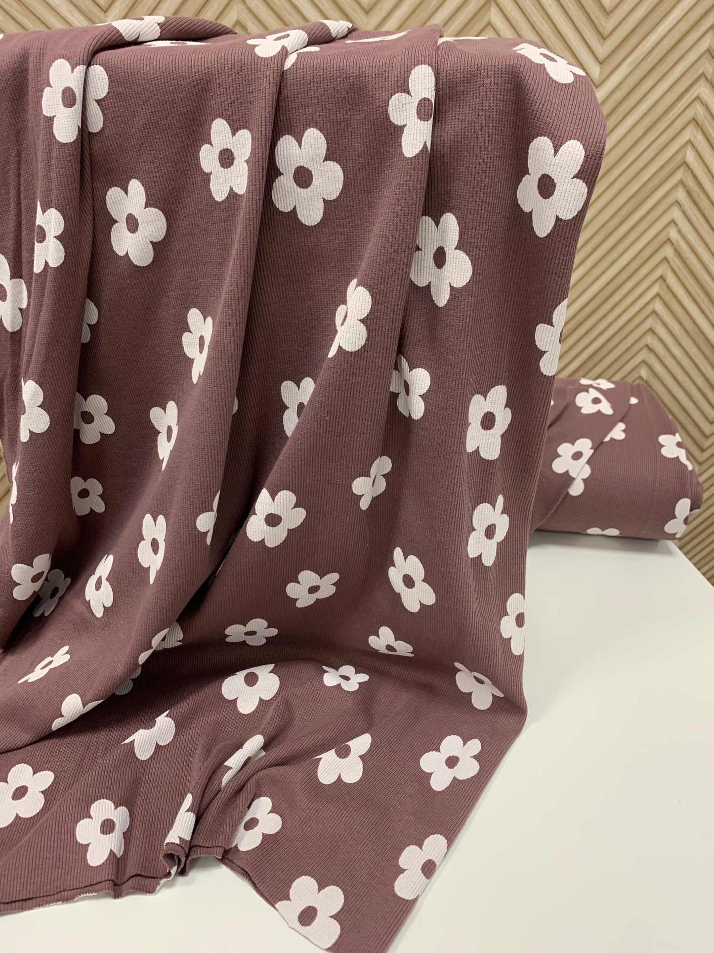 Ribjersey große Blüten lila/weiß