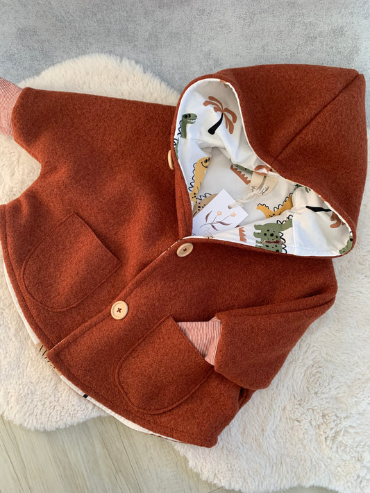 Kleinkind Cape Jacke aus Wollwalk, Dino