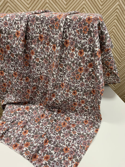 Ribjersey bedruckt Blumen