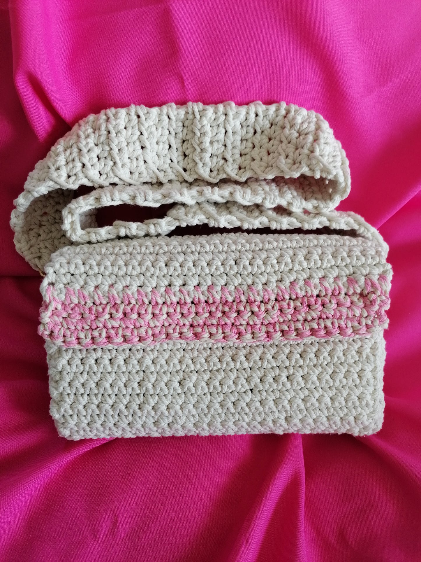 Handgefertigte Umhängetasche Offwhite pink