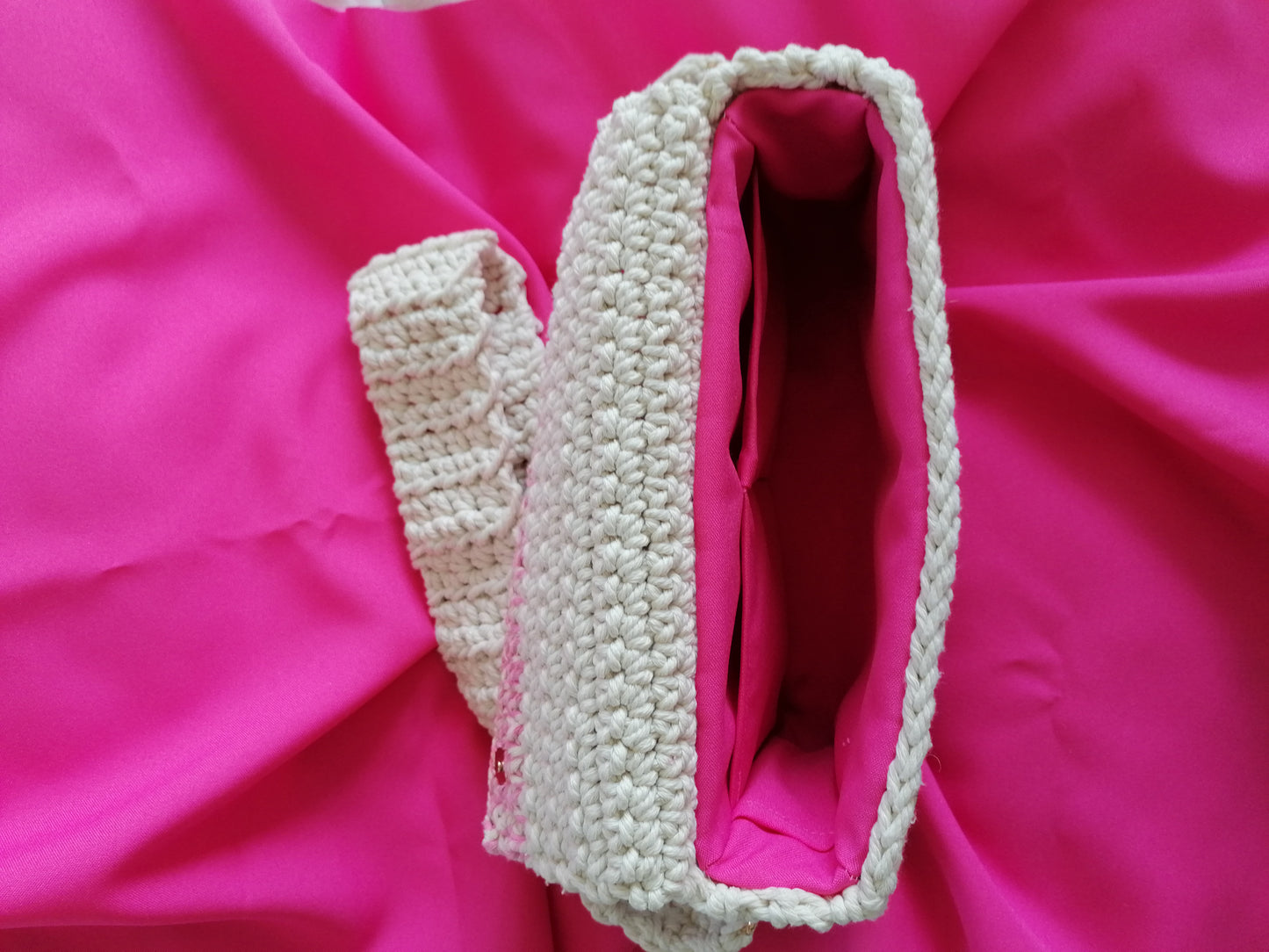 Handgefertigte Umhängetasche Offwhite pink
