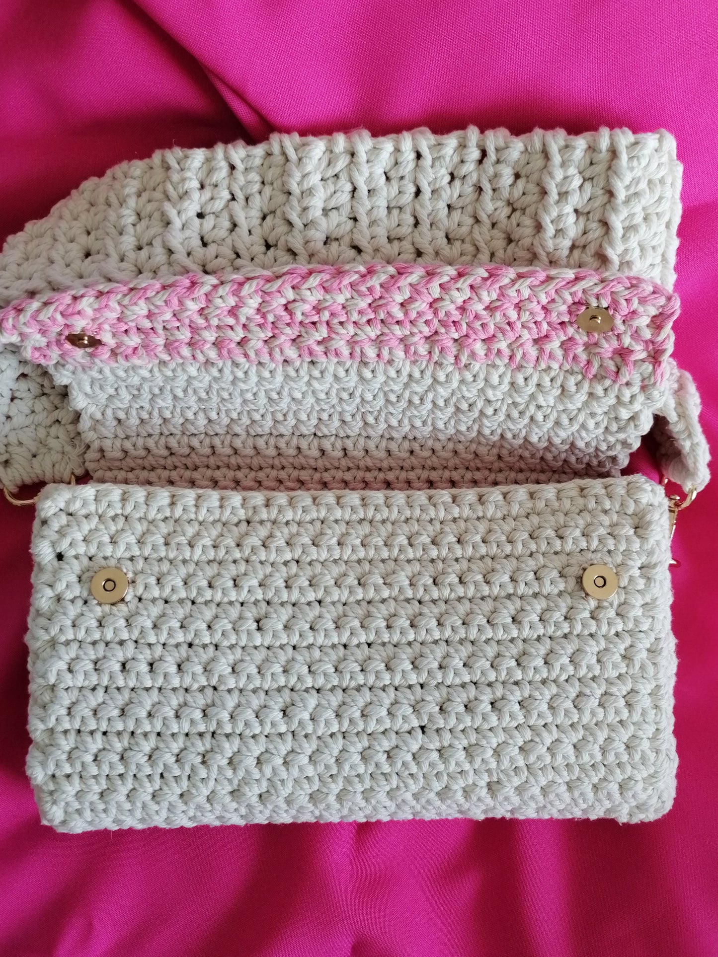 Handgefertigte Umhängetasche Offwhite pink